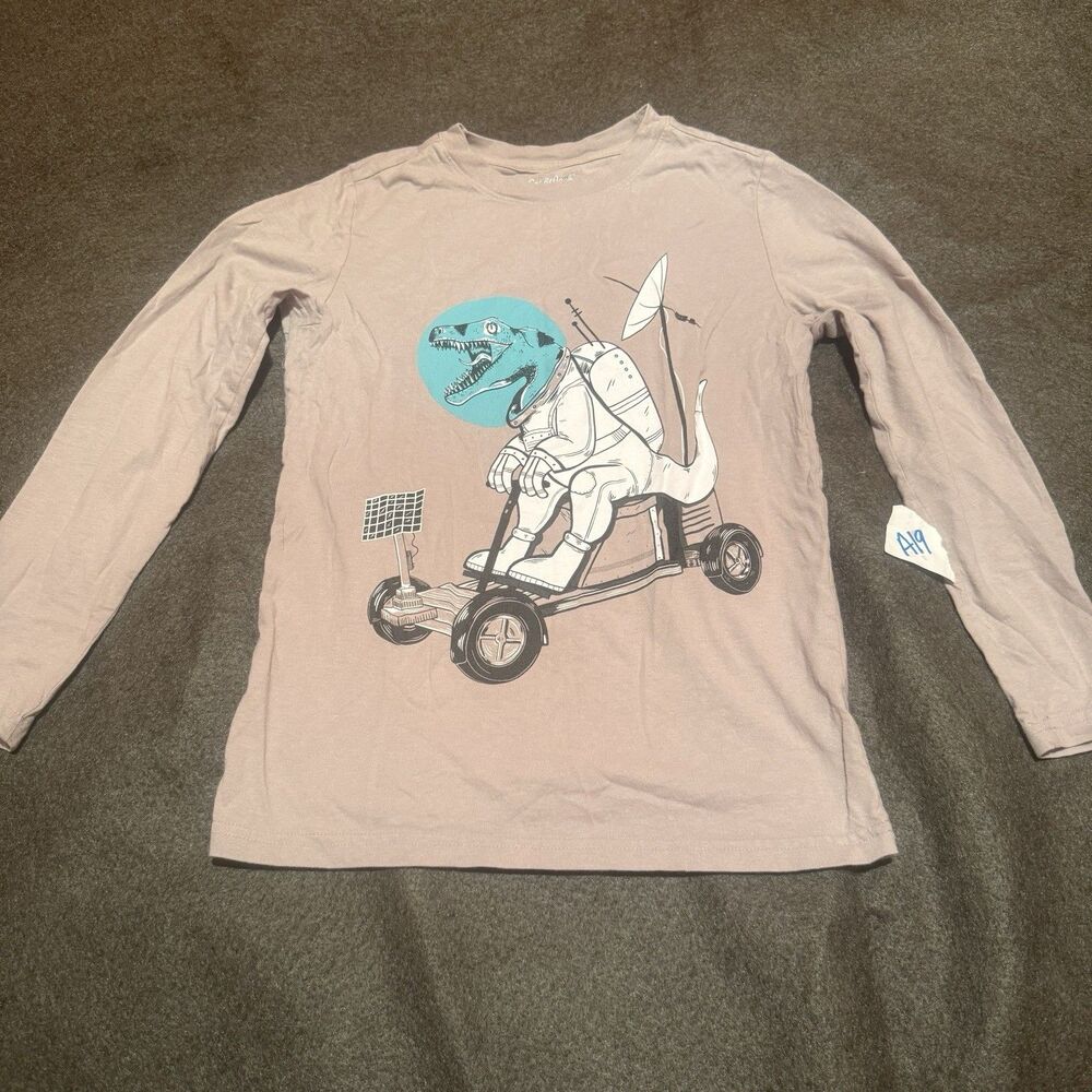 Cat & Jack Boys TShirt M Medium 8/10 Brown Dinosaur Astronaut Long Sleeve Tee